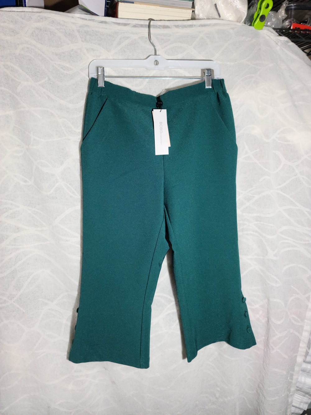 BCBGeneration Teal Green Capris with Button Hem